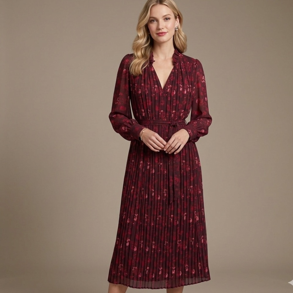 Banana‎ Republic Chiffon PLEATED Midi BOHO Dress